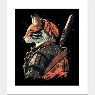 Japanese Cat Samurai Posters and Art